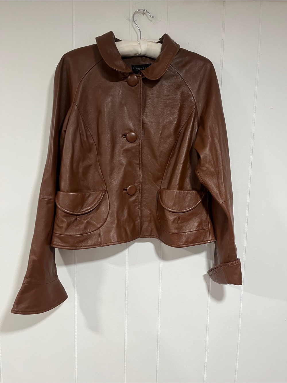 bagatelle Brown Leather Button-Front Jacket 12 - Picture 5 of 11